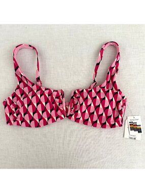 Retro Glam Geometric Pink Bikini Top Vintage Mod Modern Beach Chic Size Medium
